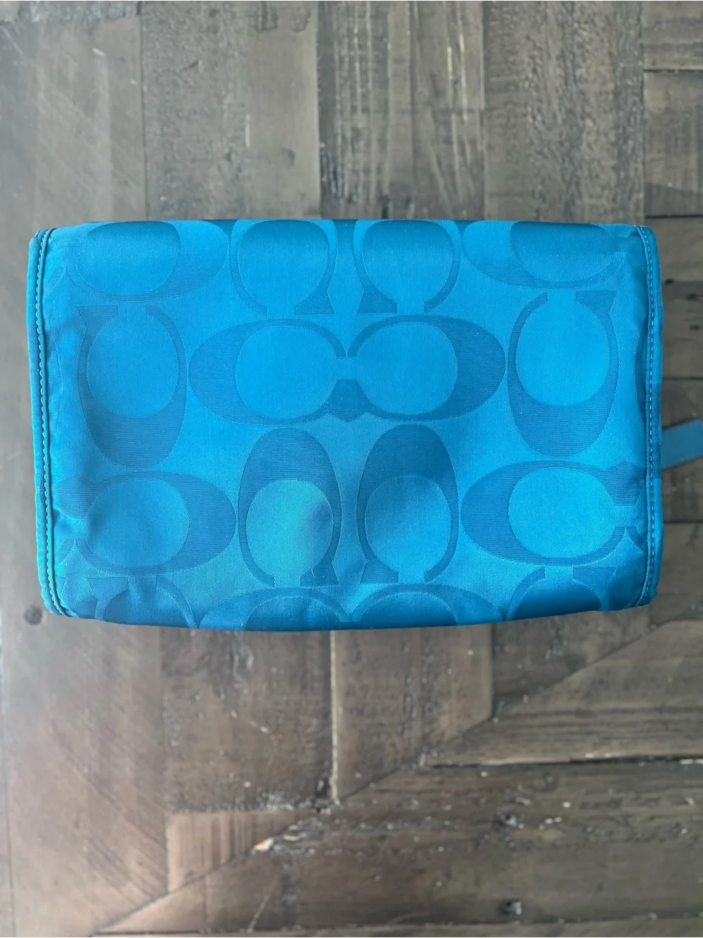 Coach Teal Signature Hanging Travel Organizer